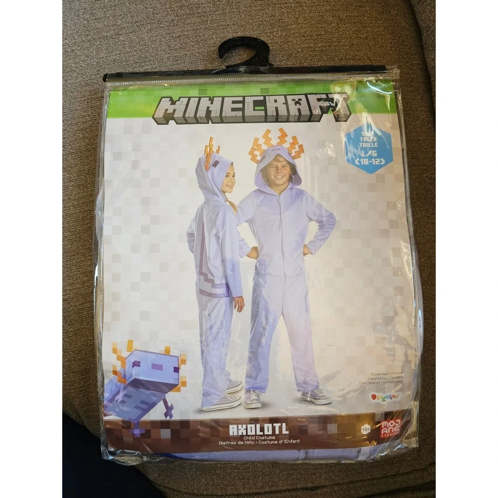 Minecraft Axolotl Child‎ Costume Hooded Jumpsuit Size L 10-12 Halloween